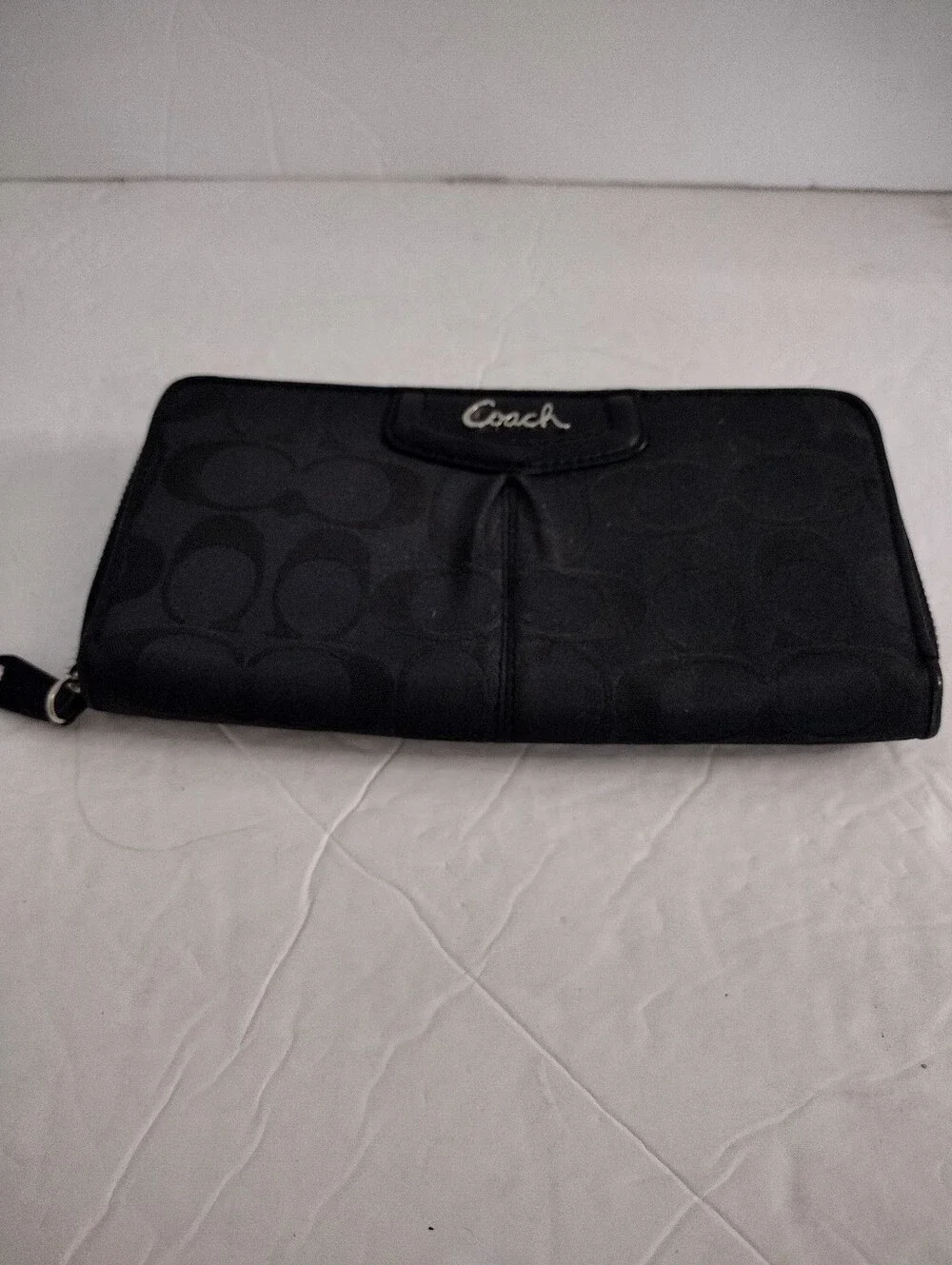 Vintage Y2K Coach Ashley Signature Zip Wallet Black Monogram Canvas Indie Sleaze